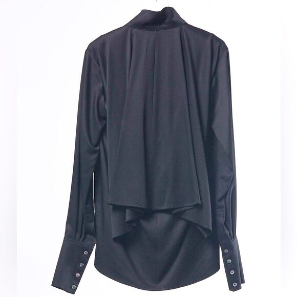 Divka Sapphire Cool Twill Pleated Draped Back Button Down in Black M NWT - Picture 1 of 15